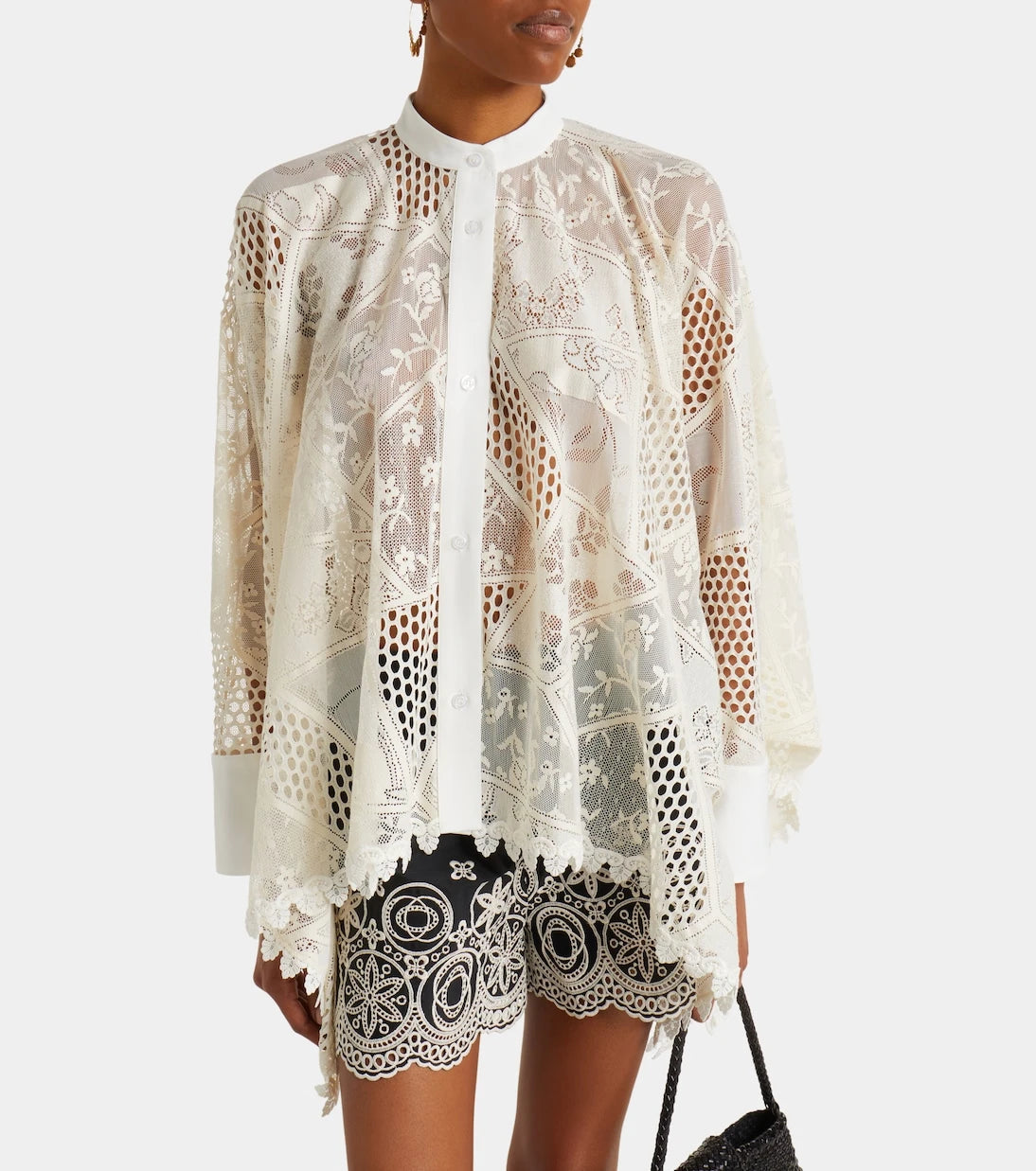 La DoubleJ - Foulard cotton-blend lace shirt