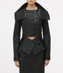 Black Exaggerated Buttonhole Leather Jacket