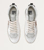 White Leather-Glitter Mid Star Sneakers