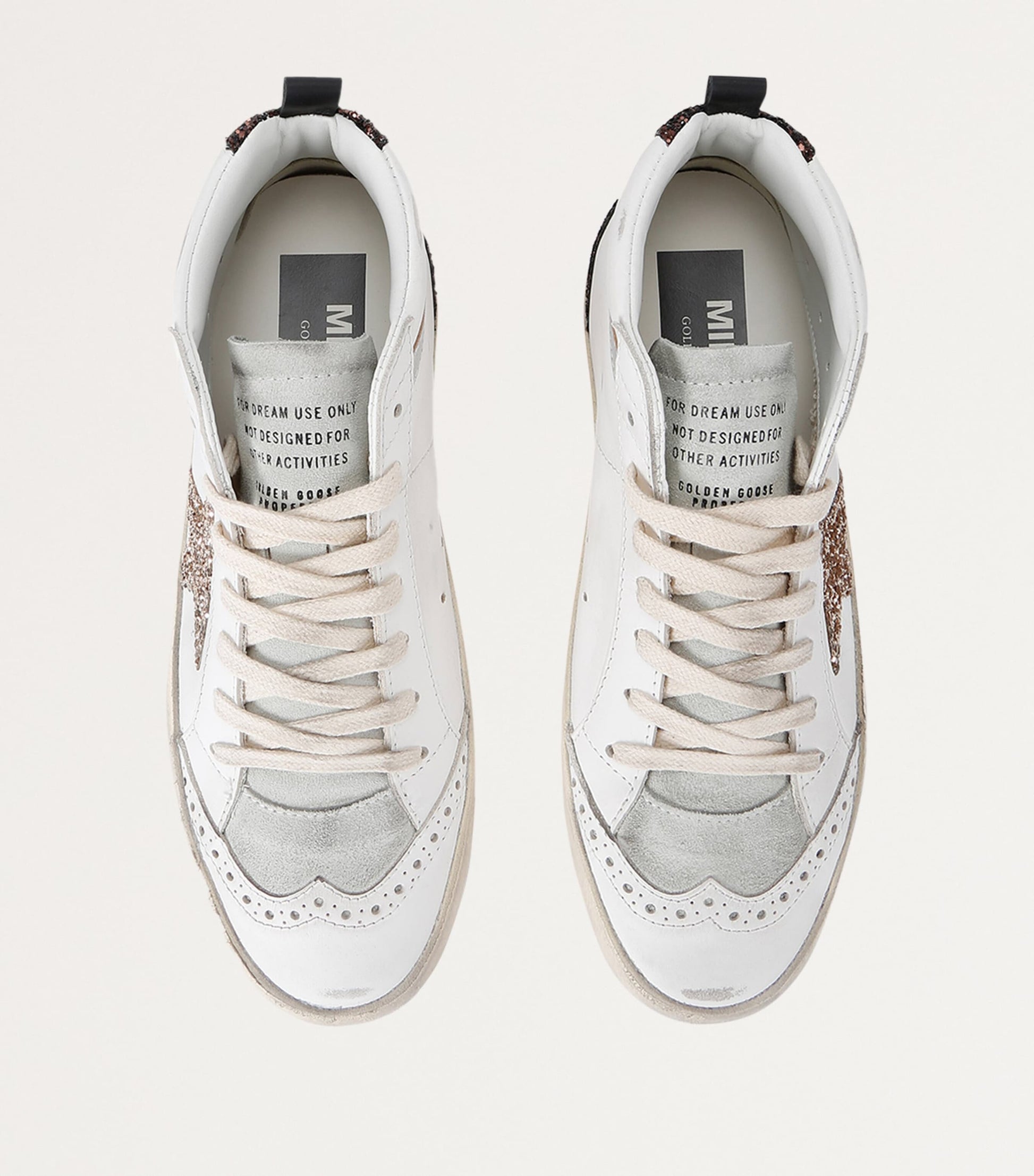 White Leather-Glitter Mid Star Sneakers