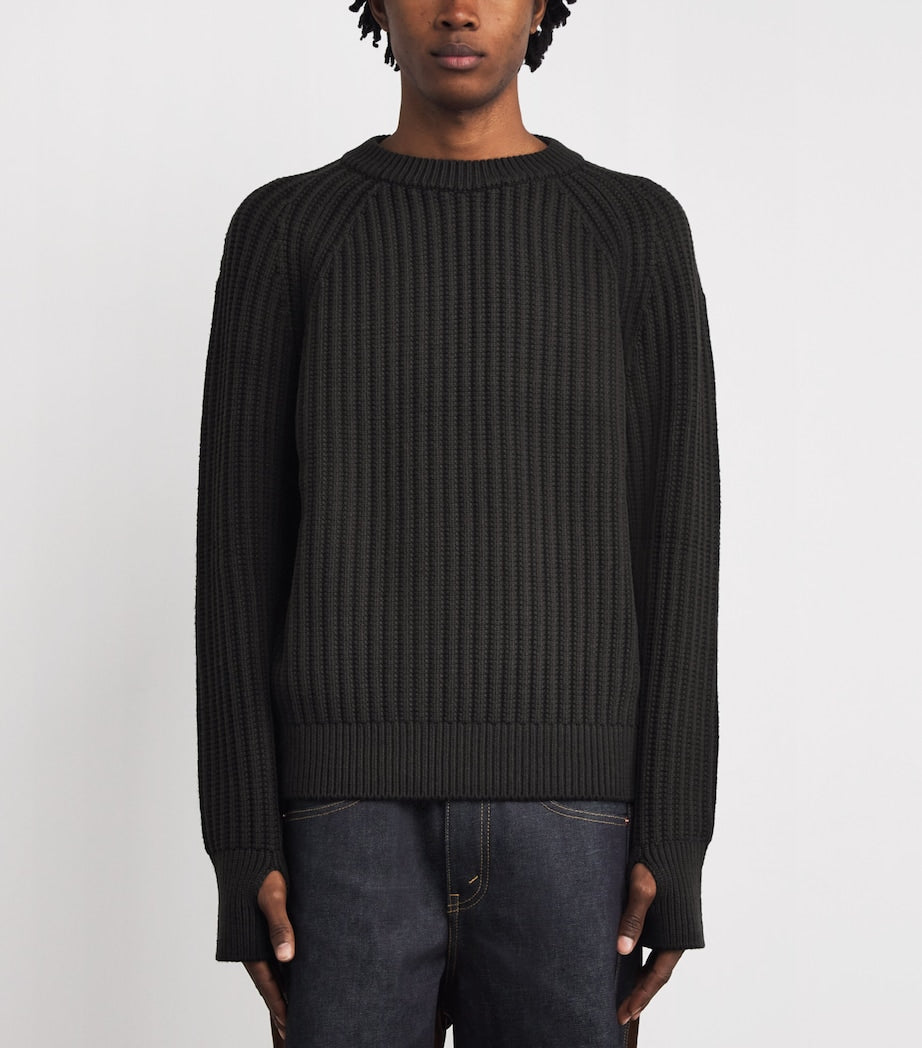 Black Wool Ribbed Sweater