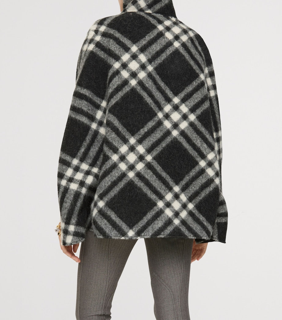 Burberry Black Wool Check Poncho