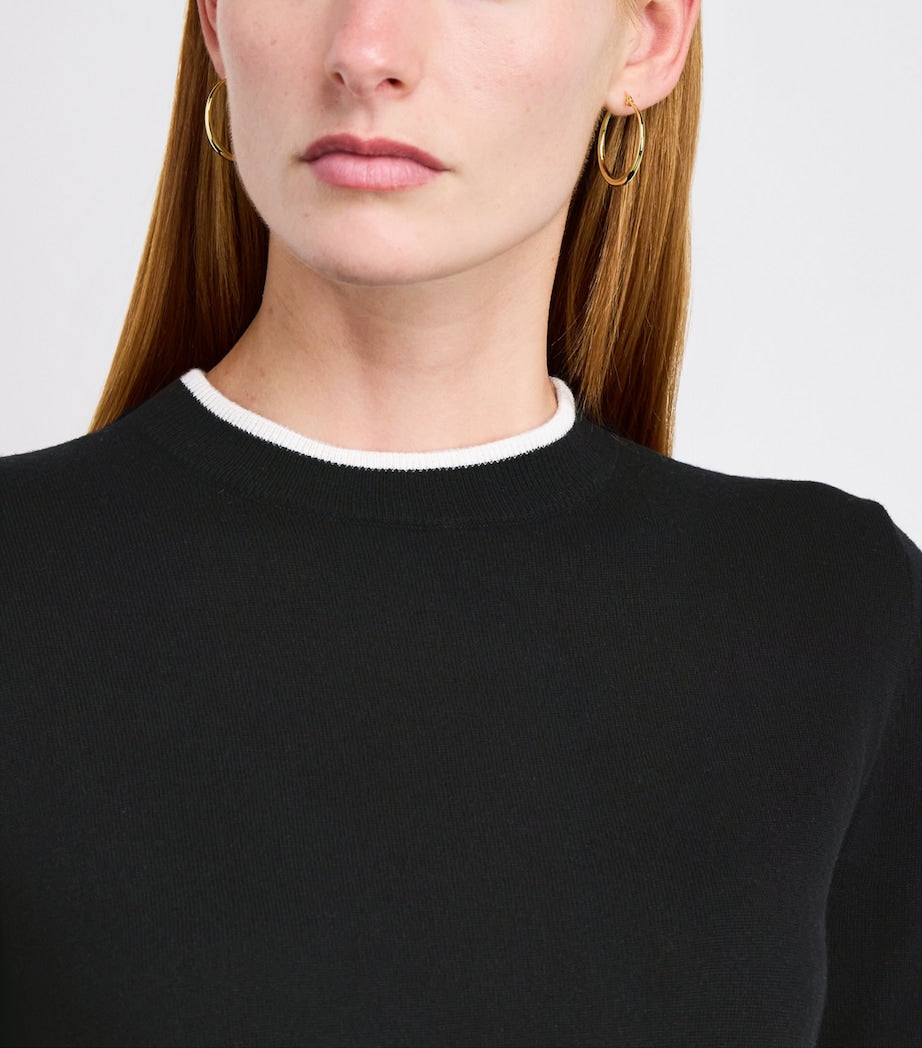 Max Mara Black Virgin Wool Contrast-Trim Sweater