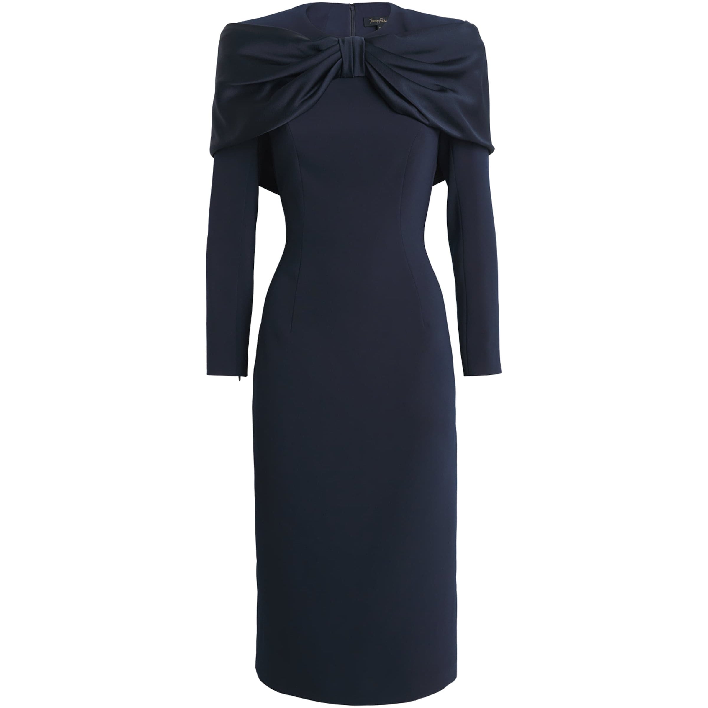 Black Satin Bow Penny Midi Dress