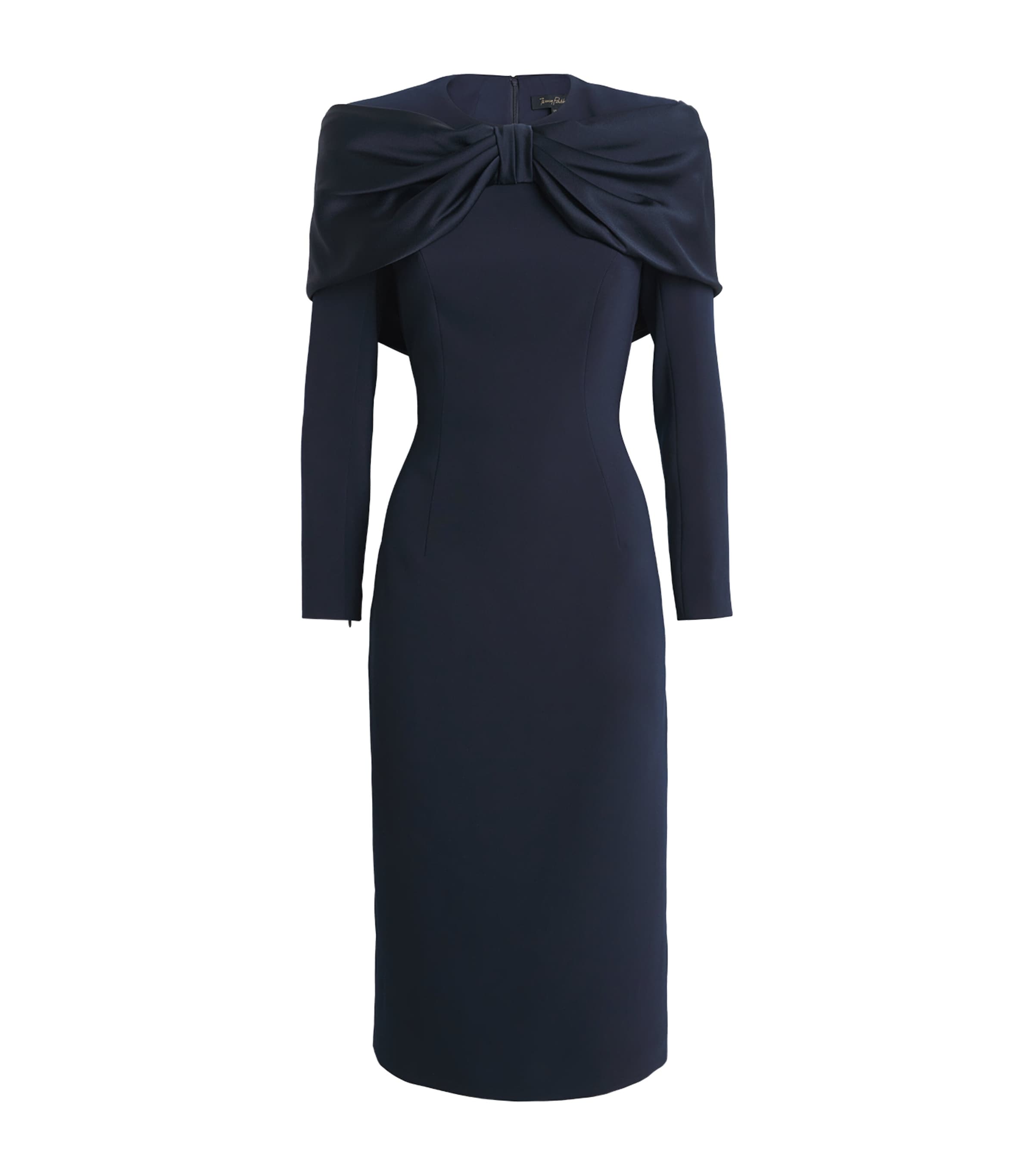 Black Satin Bow Penny Midi Dress