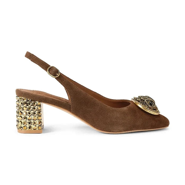 Kurt Geiger London Chelsea Block Slingback Süet Açık Topuklu Kalın Topuklu Ayakkabı