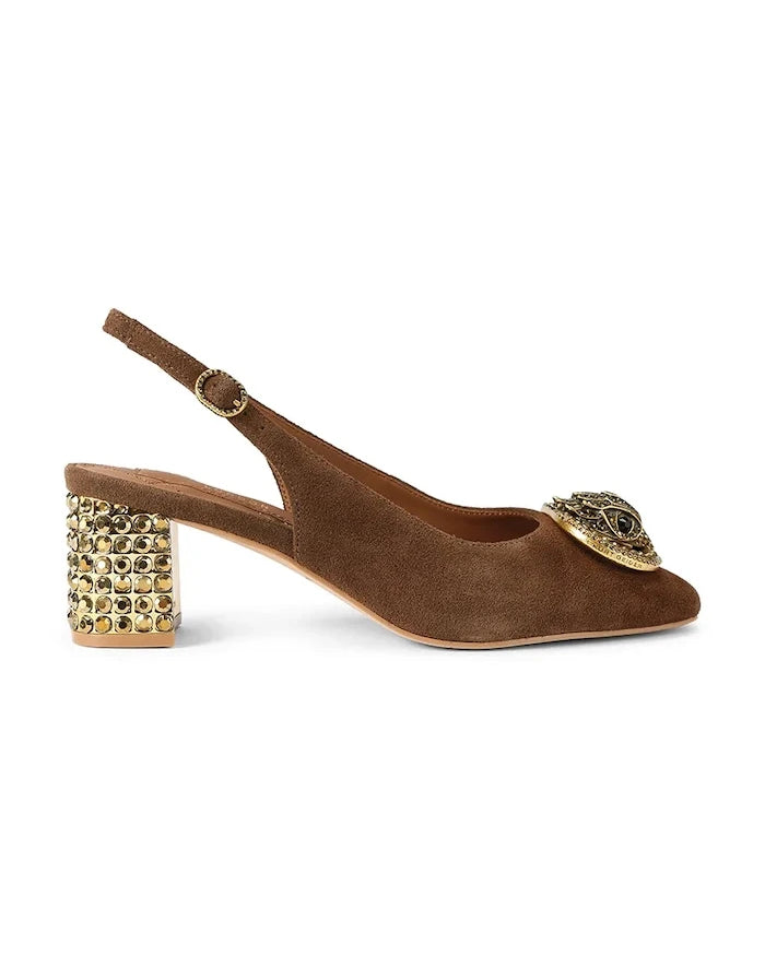 Kurt Geiger London Chelsea Block Slingback Süet Açık Topuklu Kalın Topuklu Ayakkabı
