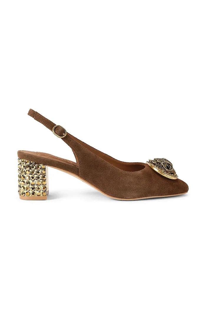 Kurt Geiger London Chelsea Block Slingback Süet Açık Topuklu Kalın Topuklu Ayakkabı