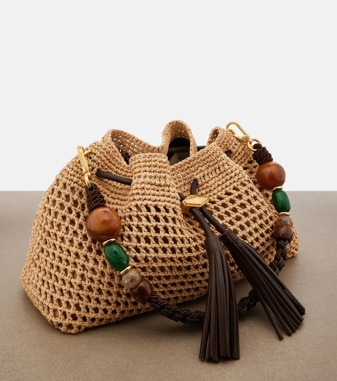 Jimmy Choo - Bon Bon Medium beaded raffia bucket bag