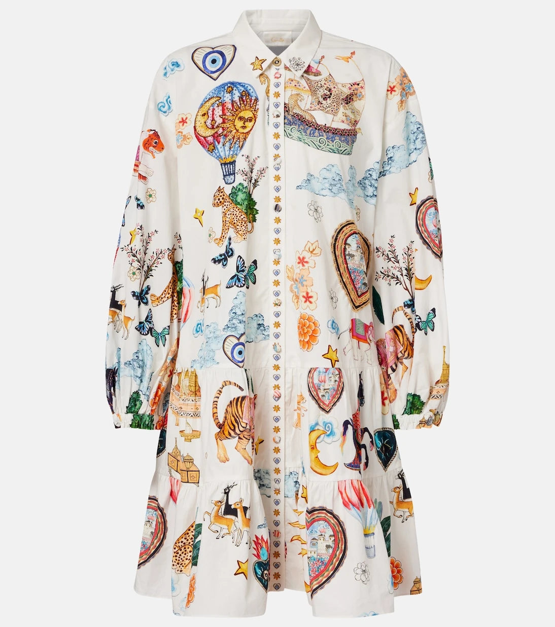 Camilla - Printed embellished cotton minidress