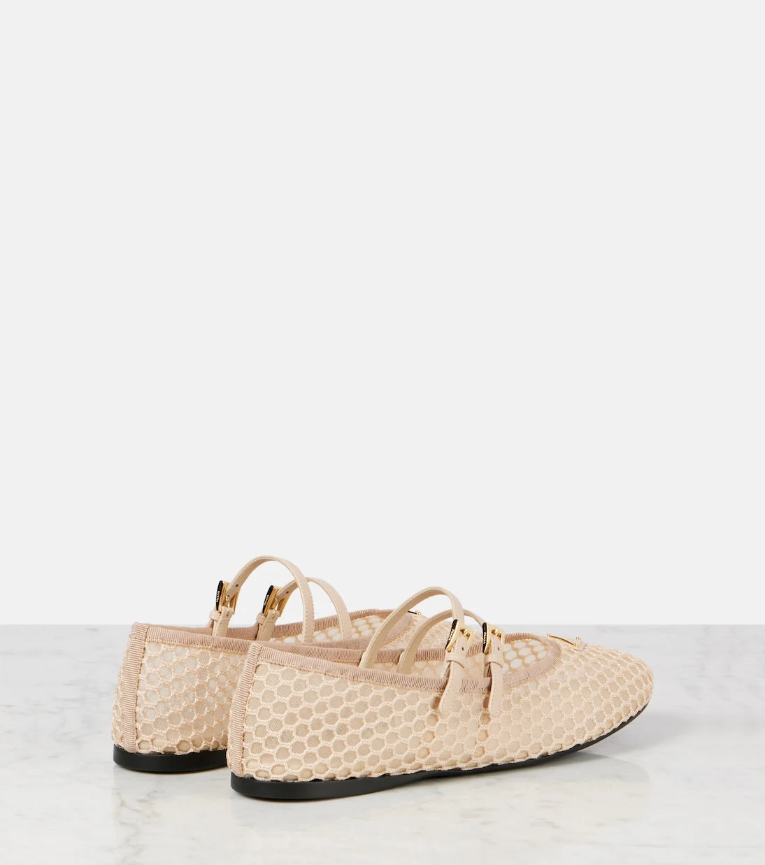 Prada - Macramé mesh Mary Jane flats