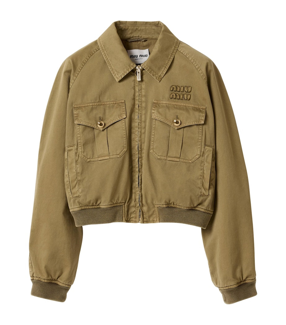 Green Cotton Bomber Jacket