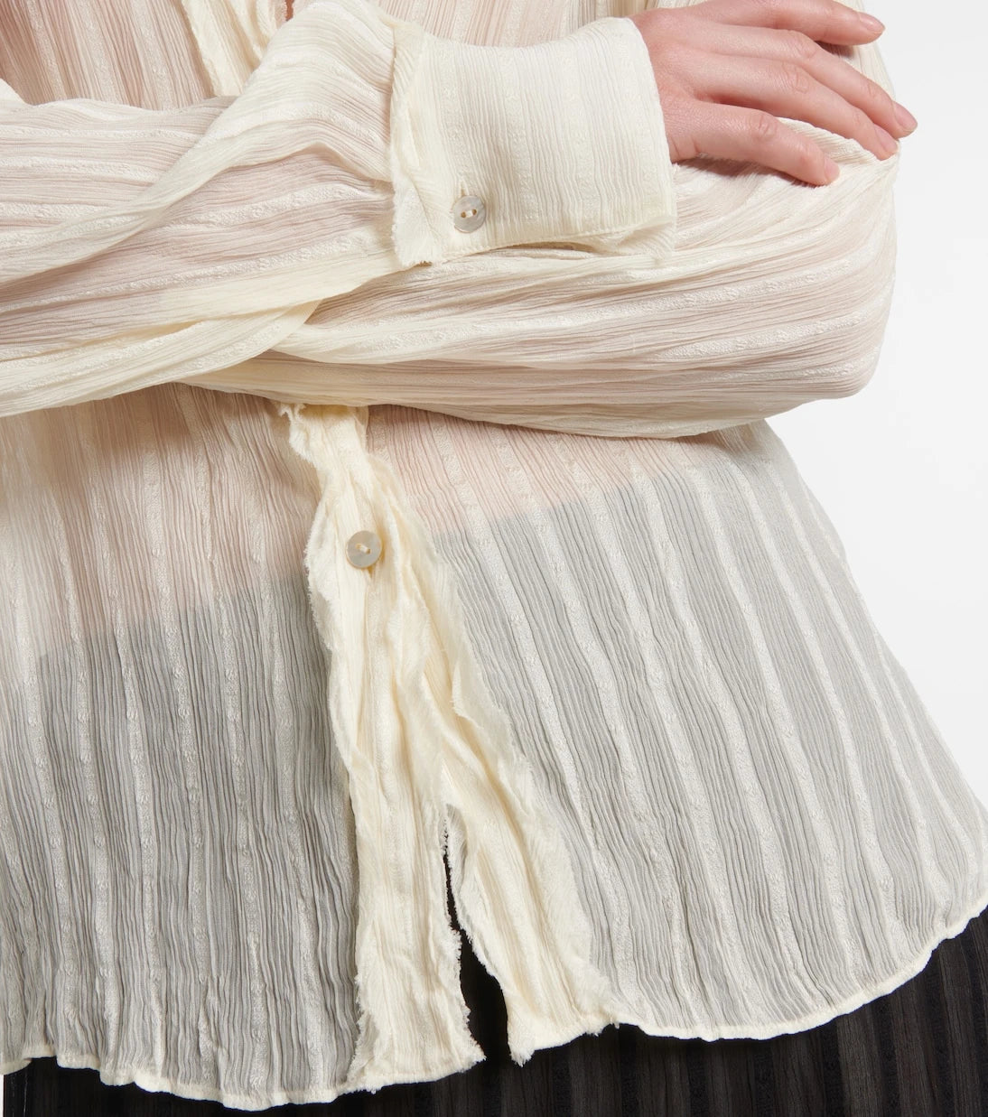 Vince - Ruffled striped semi-sheer shirt