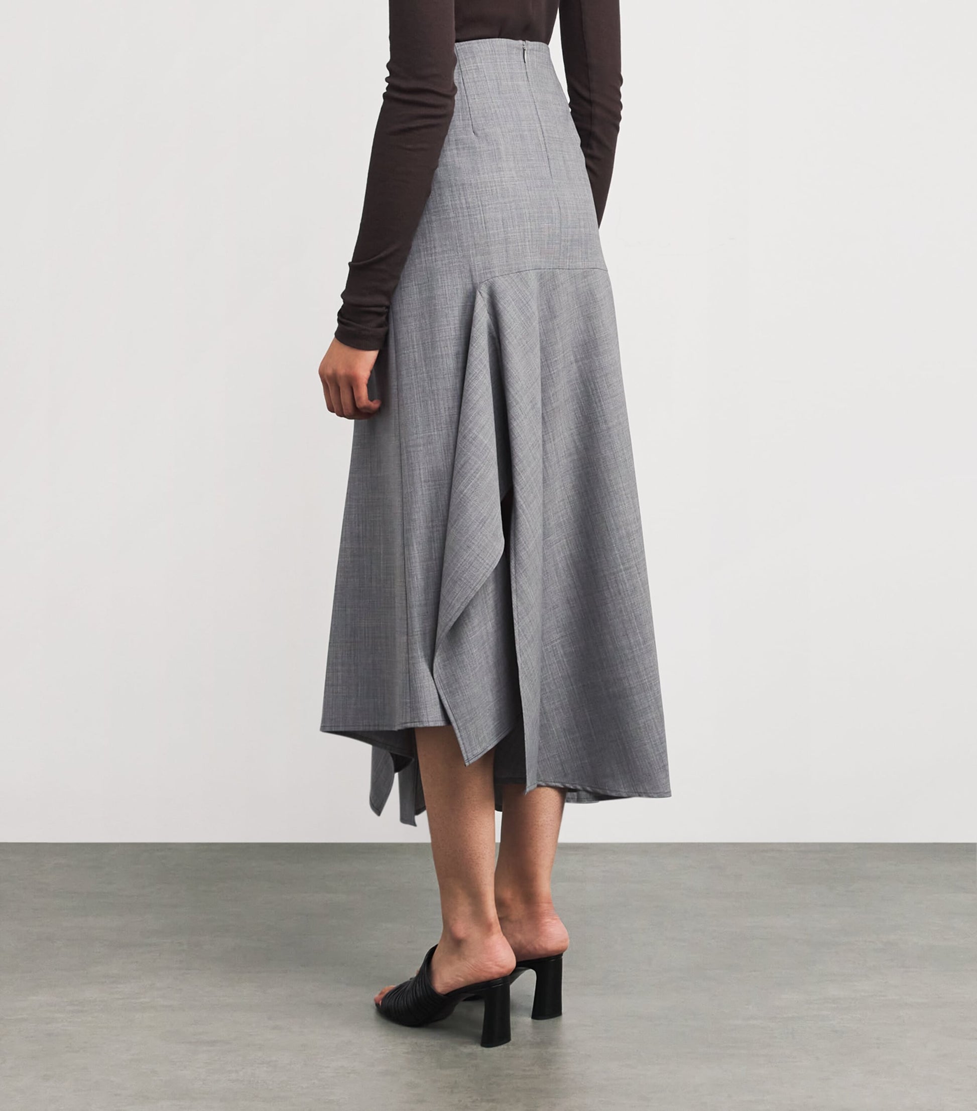 Fabiana Filippi Grey Wool-Blend Asymmetric Midi Skirt