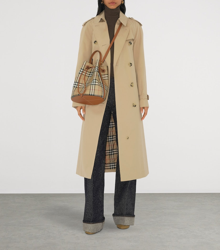 Brown Small Check Bucket Bag