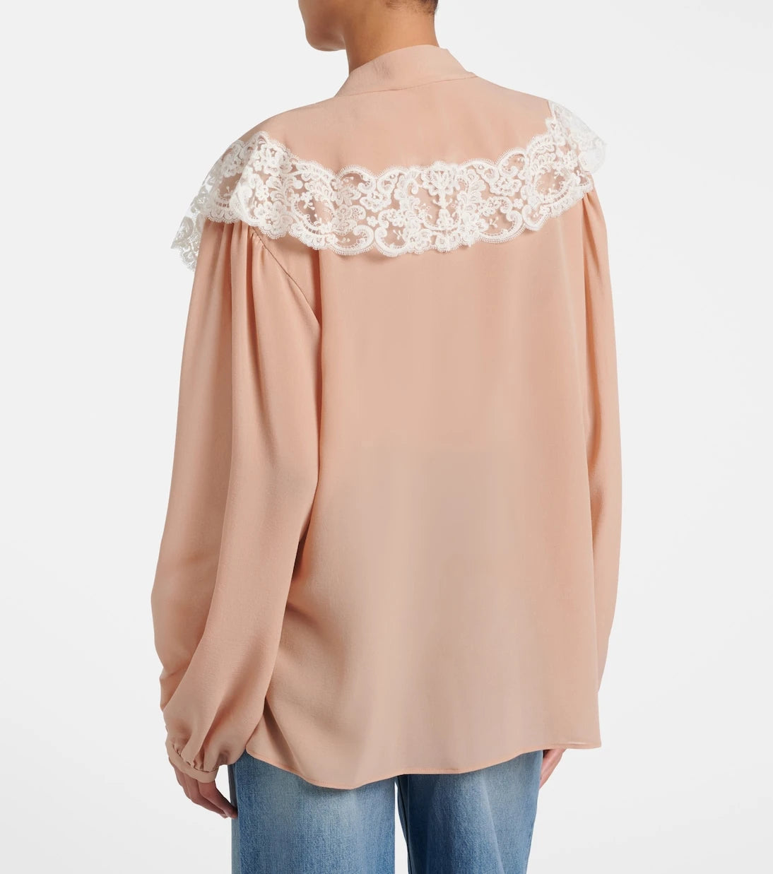 Chloé - Lace-trimmed tie-neck silk blouse