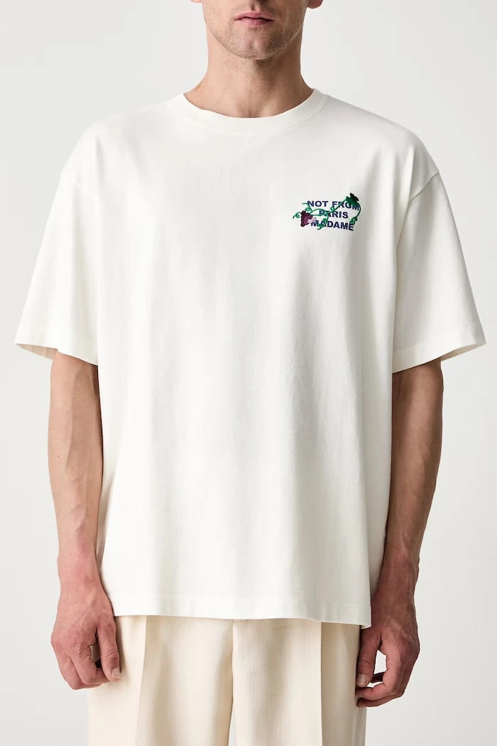 Drôle de Monsieur Erkek Pamuklu Tişört Vine Embroidered Slogan