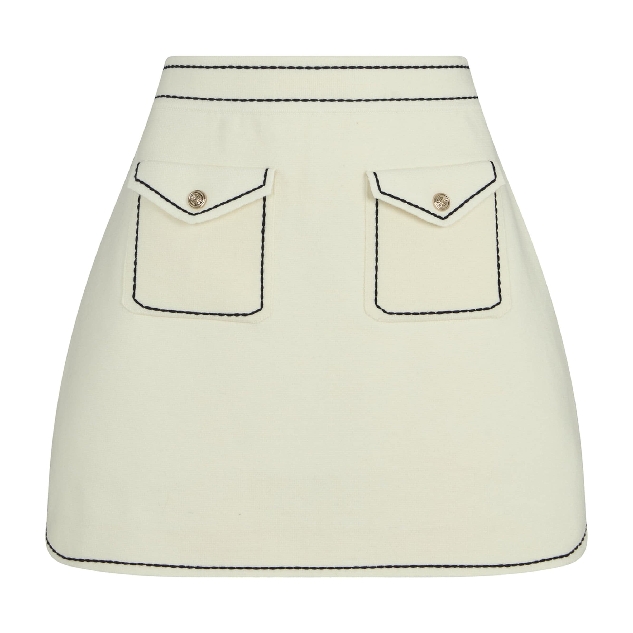 White Knitted Pocket-Detail Mini Skirt