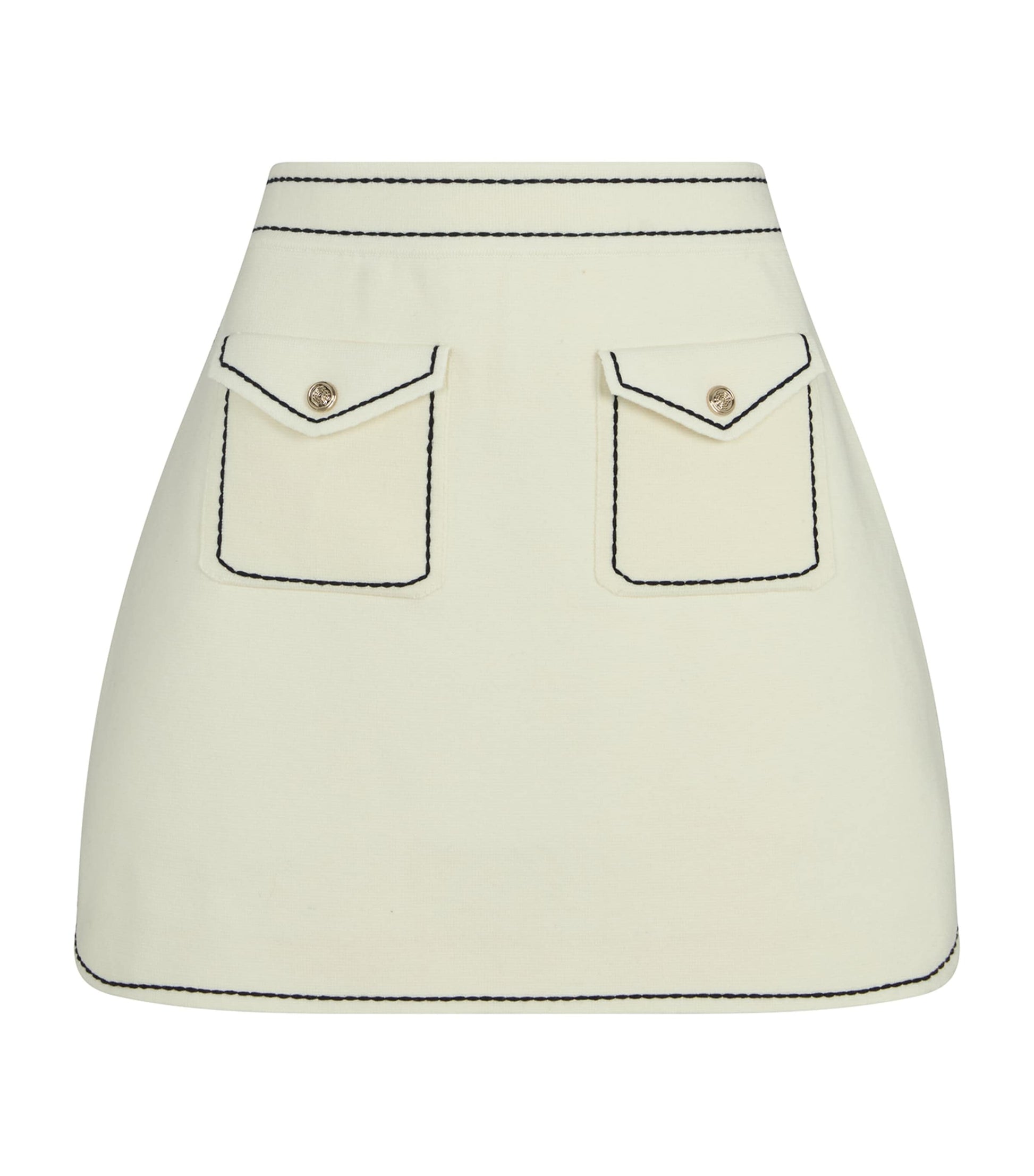 White Knitted Pocket-Detail Mini Skirt
