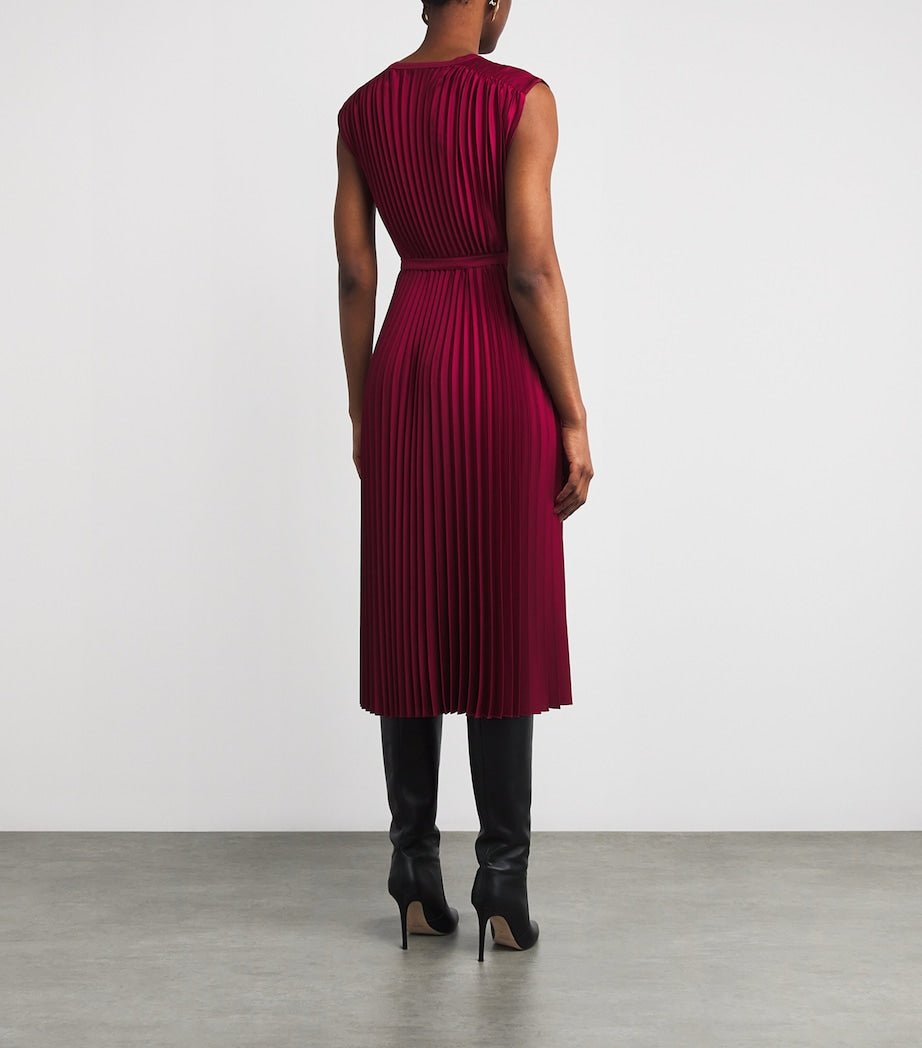Joseph Red Volta Knit Weave Plissé Midi Dress