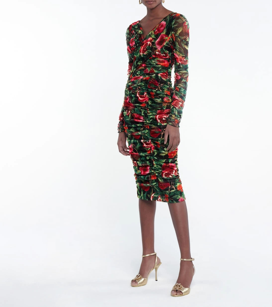 Dolce&Gabbana - Pomegranate-printed cotton-blend midi dress