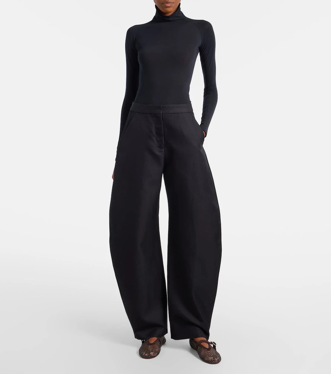 Alaïa - Embellished fishnet Mary Jane flats