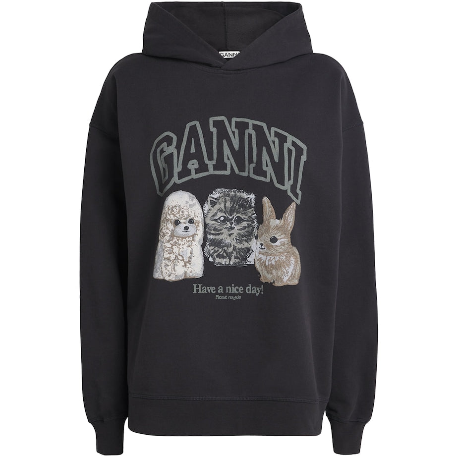 GANNI Black Organic Cotton Animal Hoodie