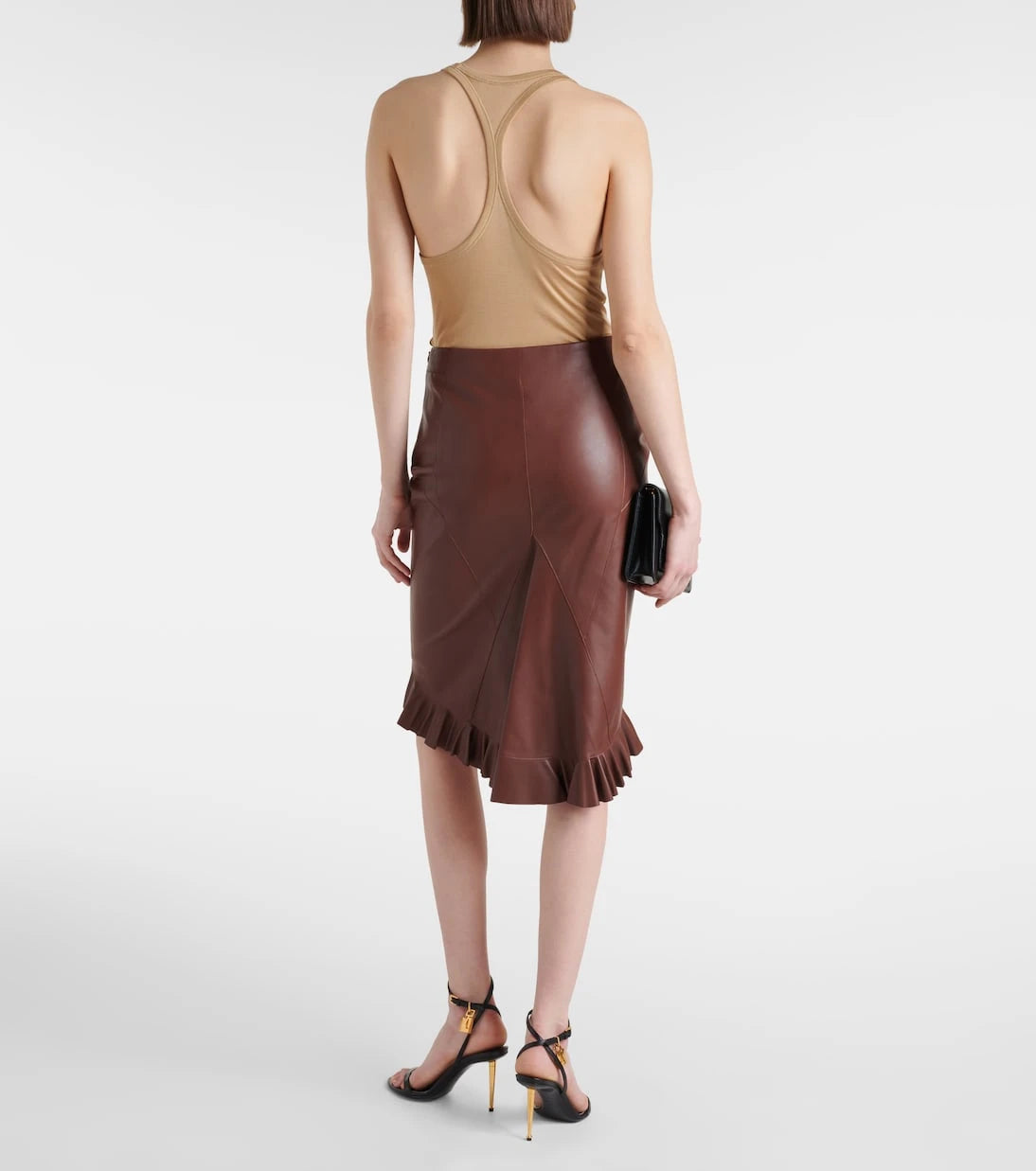 Tom Ford - Ruffled leather midi skirt