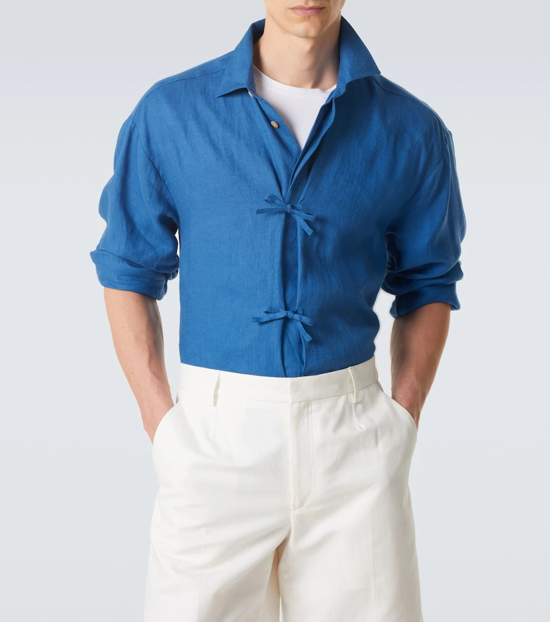 Kiton - Bow-detail linen shirt
