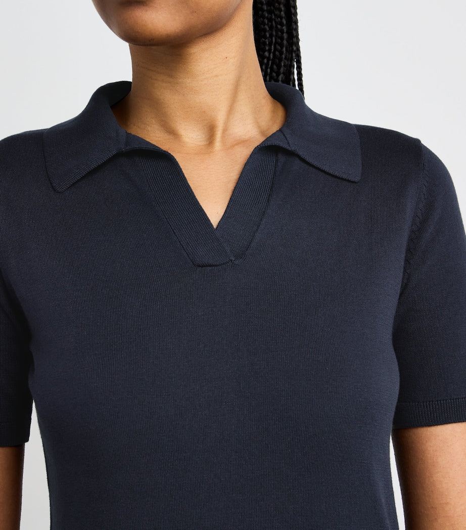 Silk-Cotton Open Polo Shirt NAVY