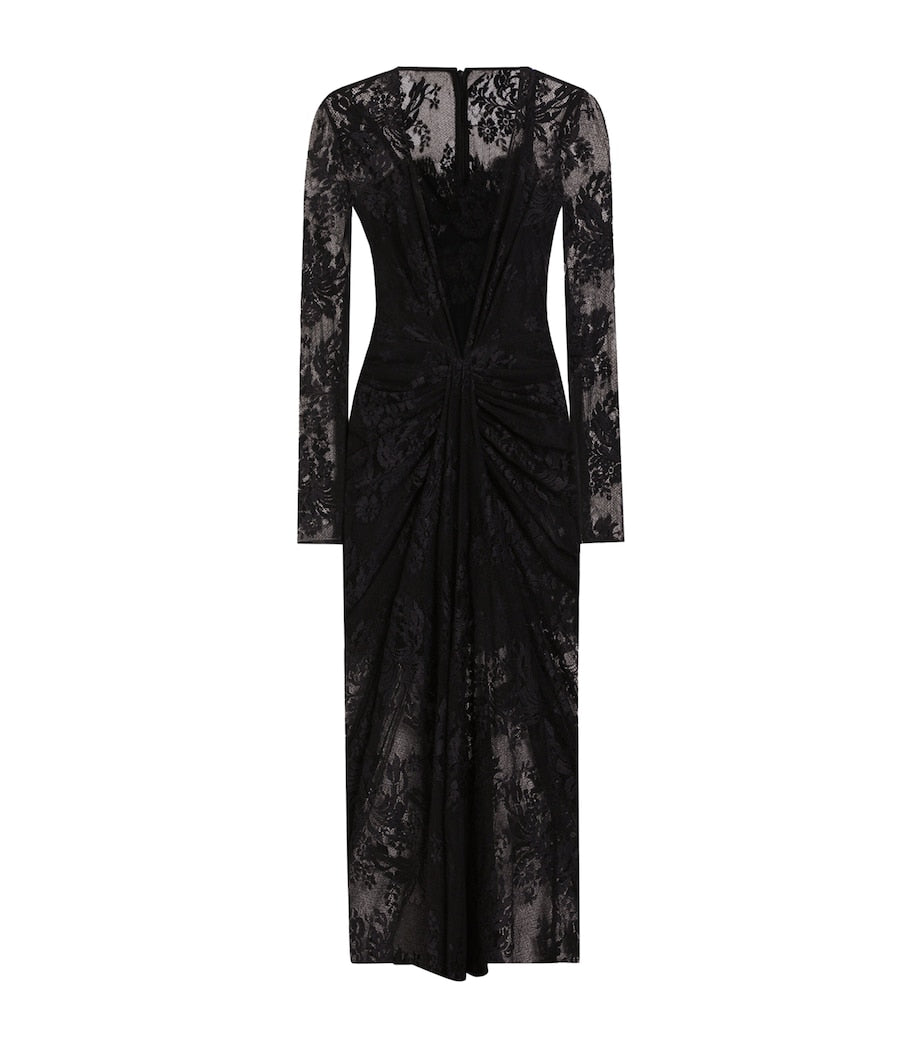 Dolce & Gabbana Multi Lace Gathered Midi Dress