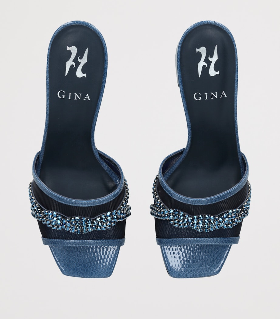 Navy Leather Snake-Embossed Embellished Loire Mules 85