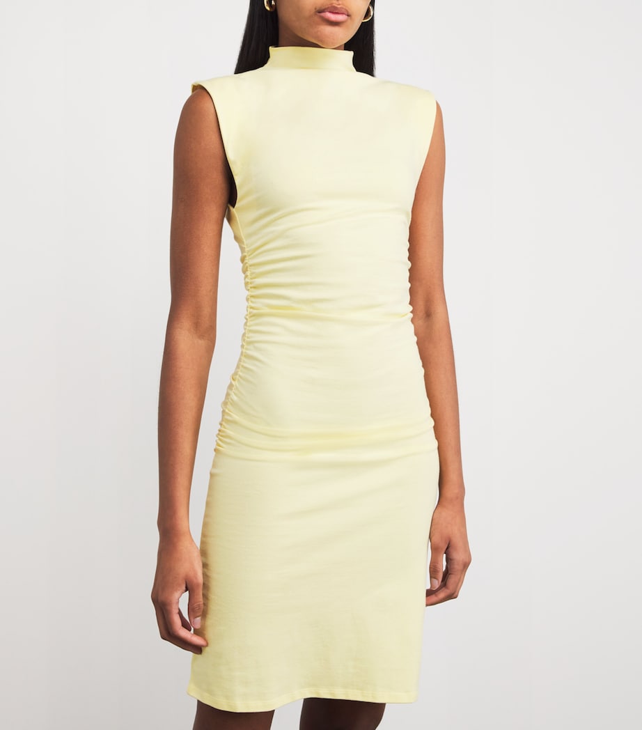 Yellow Jersey High-Neck Mini Dress