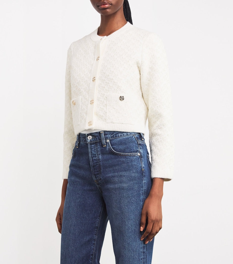 Maje White Tweed-Effect Cardigan