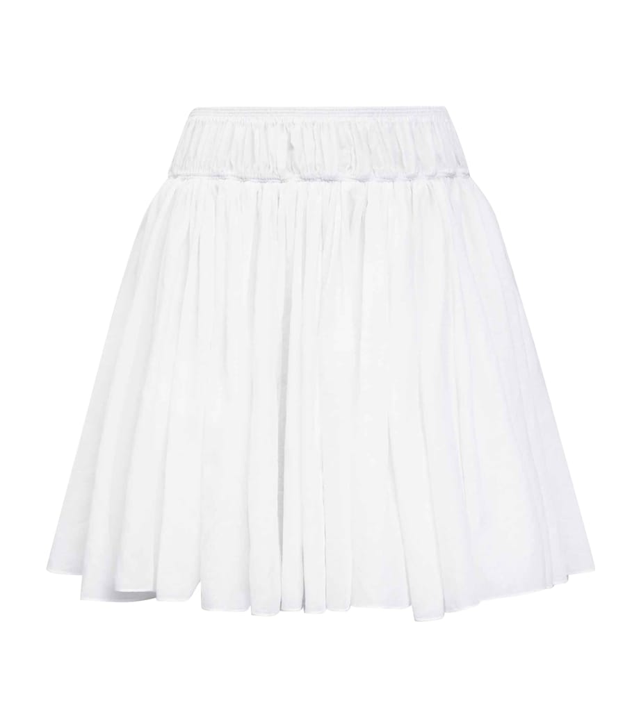 White Cotton-Linen Ruffle Mini Skirt