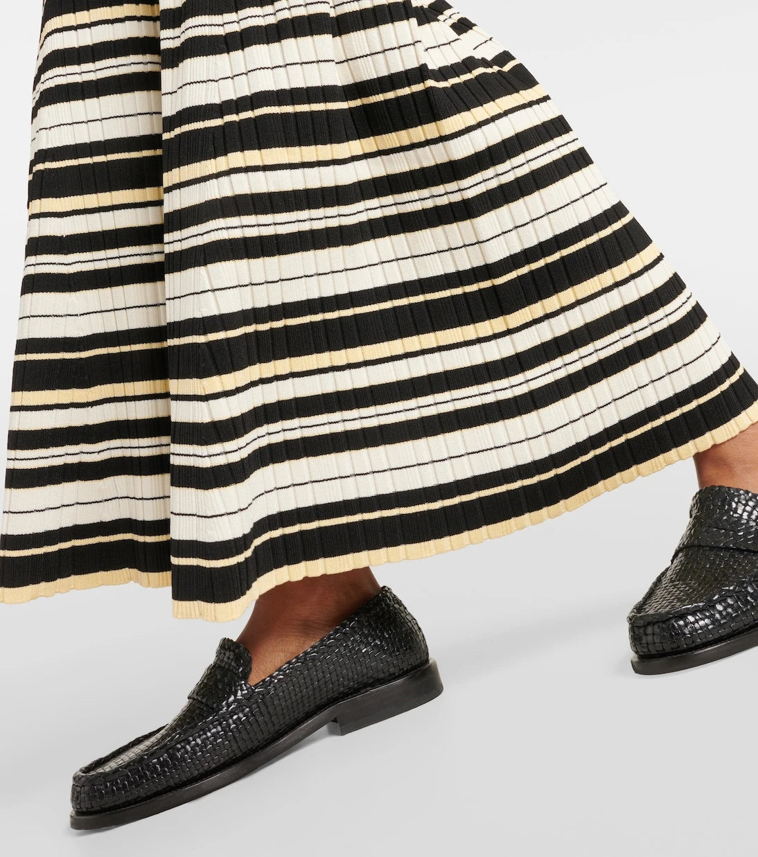 Ganni - Ribbed-knit striped midi skirt