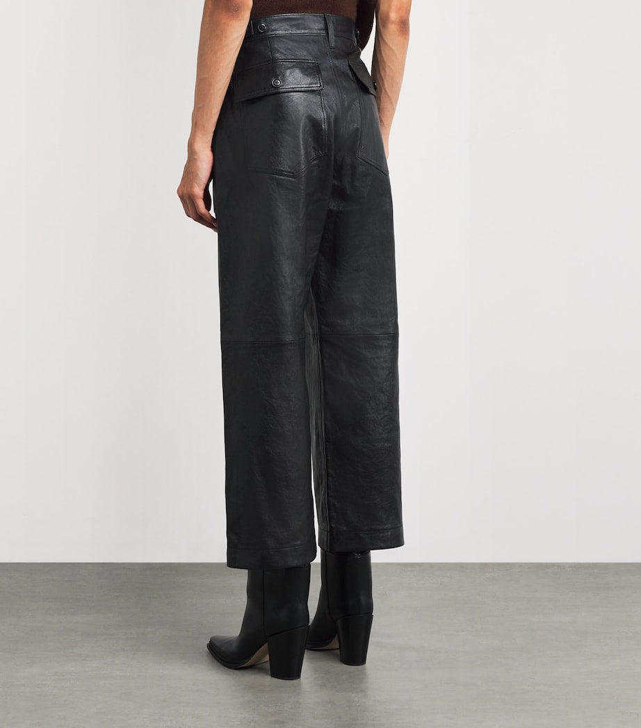 Black Lambskin Wide-Leg Trousers