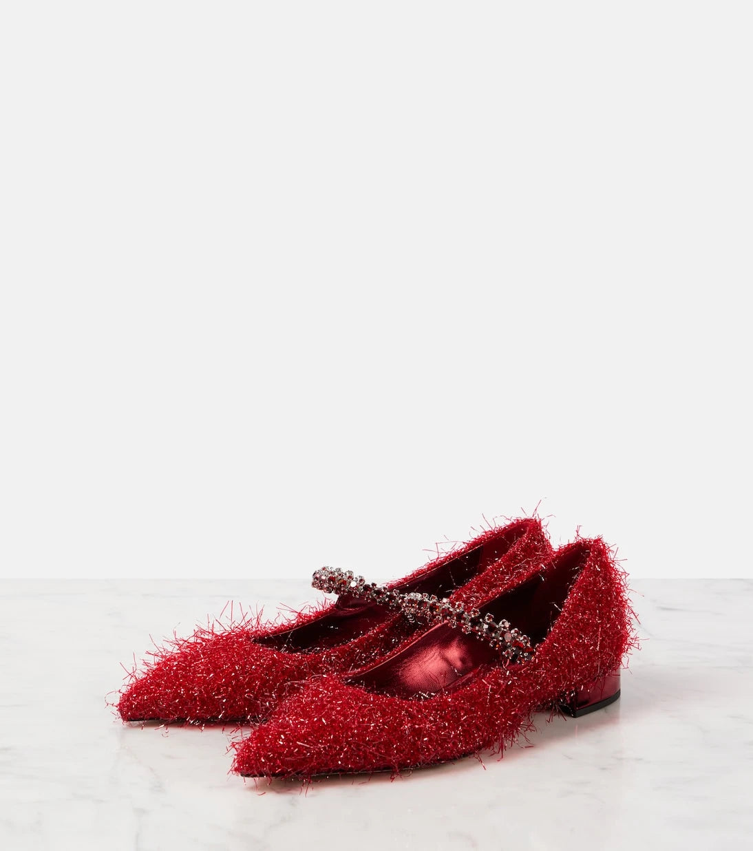 Jimmy Choo - حذاء ماري جين مسطّح بينغ مزين بالتّنسل