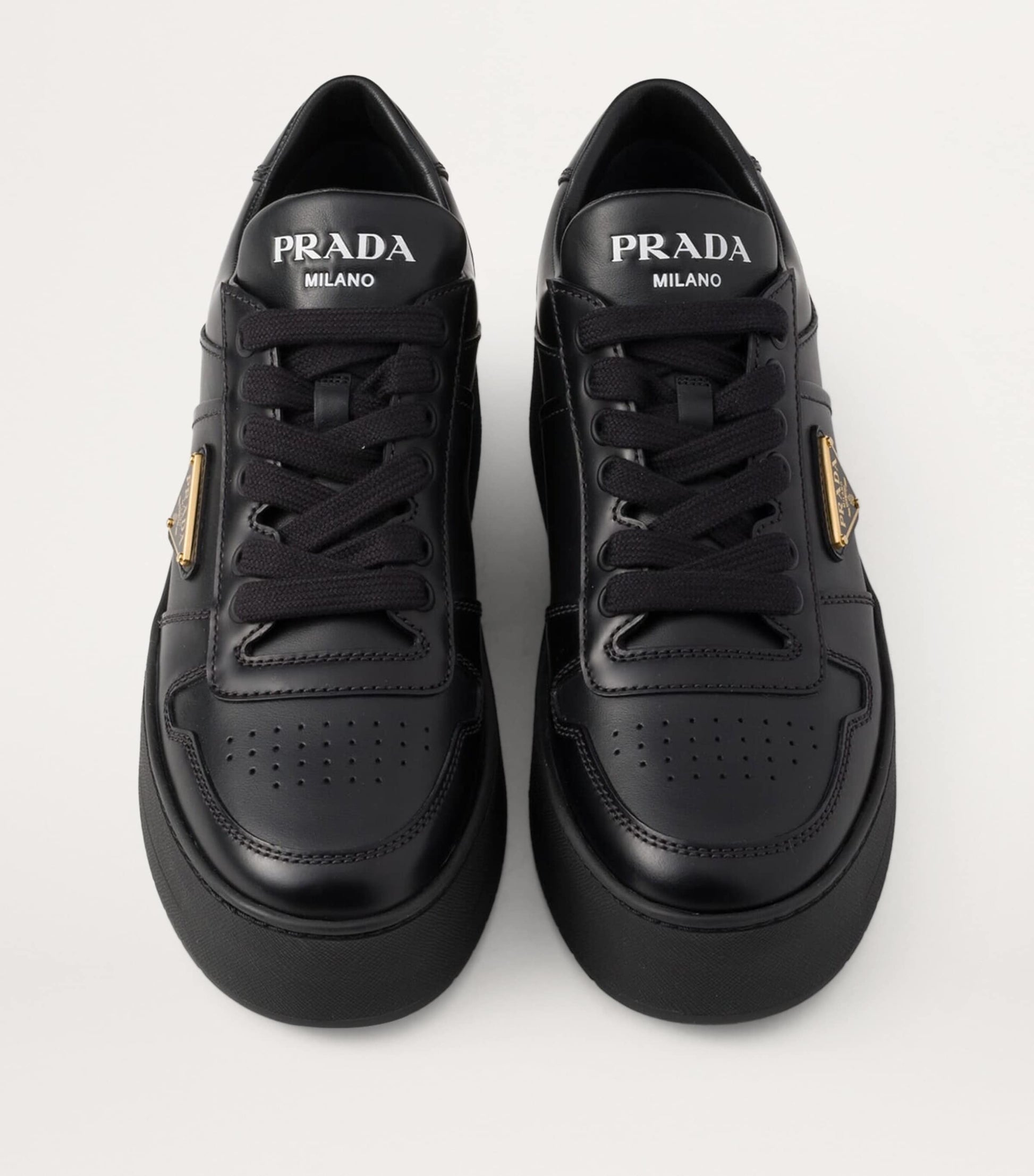 Prada Black Leather Downtown Bold Sneakers 50
