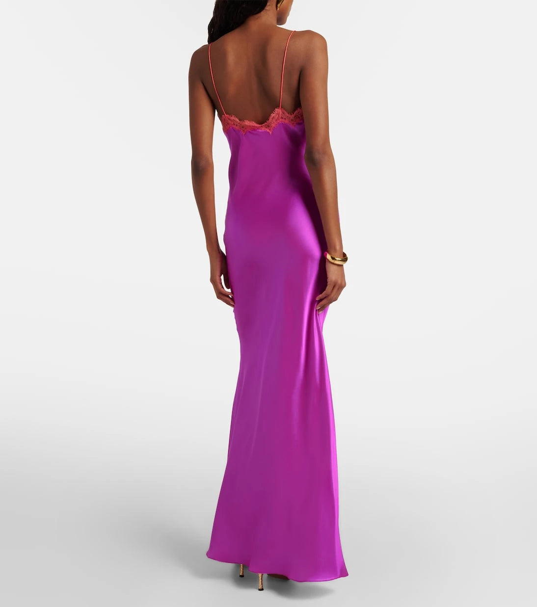 Roberto Cavalli - Lace-trimmed silk slip dress