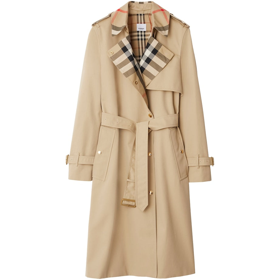 Burberry Yellow Cotton Check-Collar Trench Coat