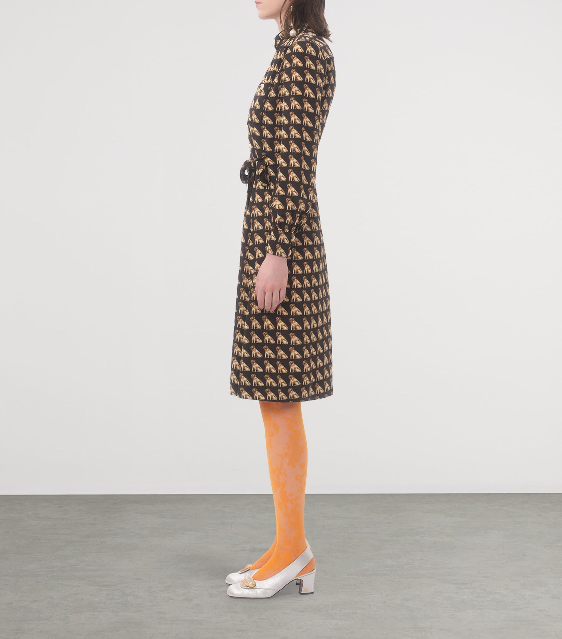 Valentino Multi Silk Dog Print Midi Dress