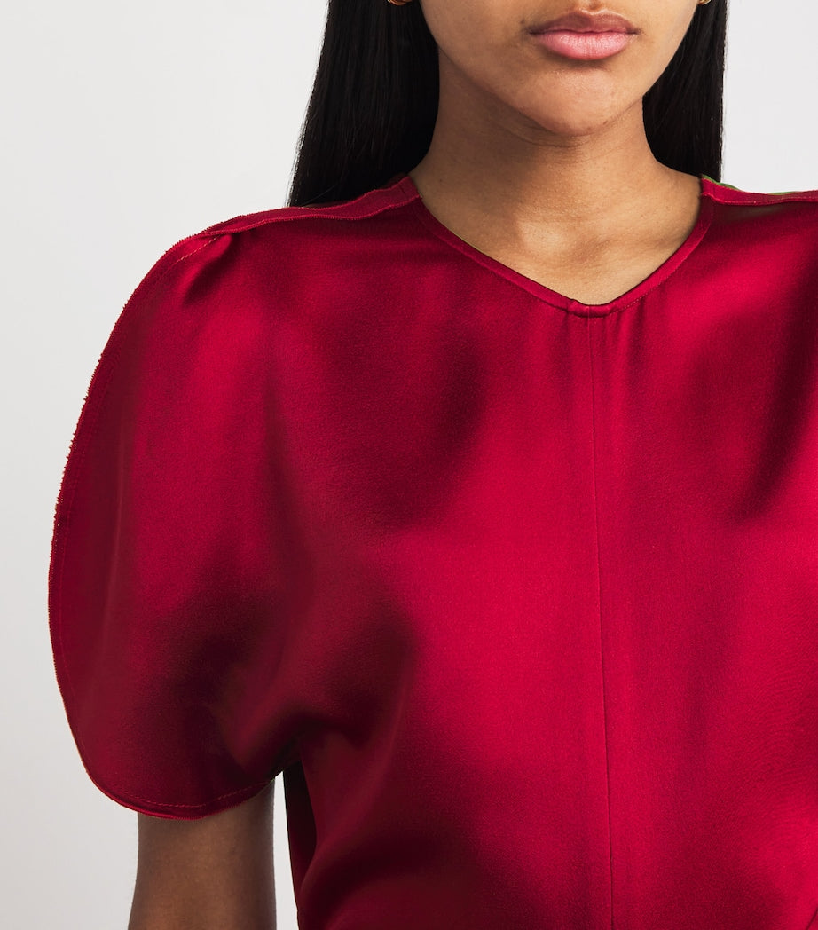 Victoria Beckham Red Gathered Waist Midi Dress