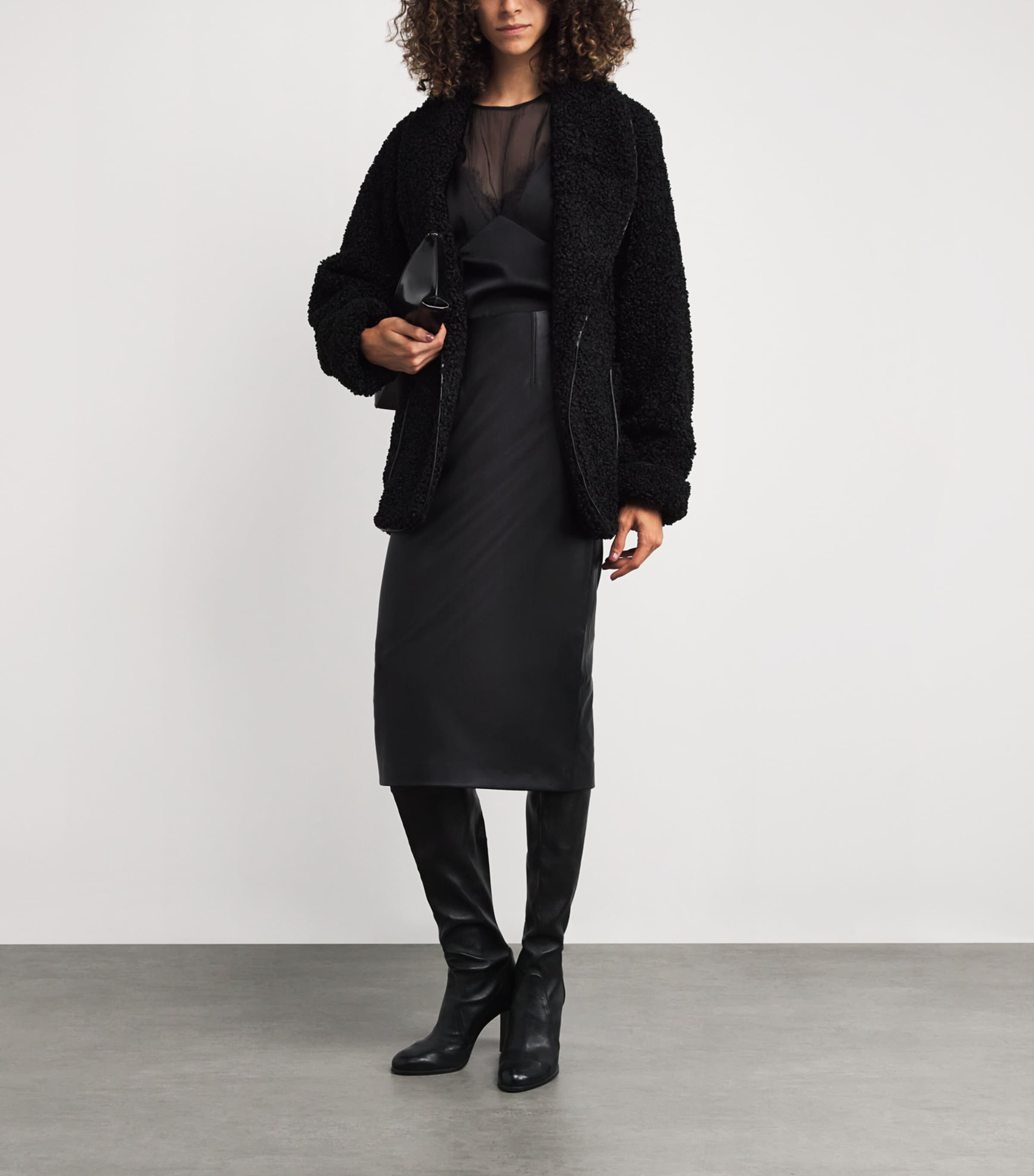 Faux Leather Holmes Midi Skirt BLACK