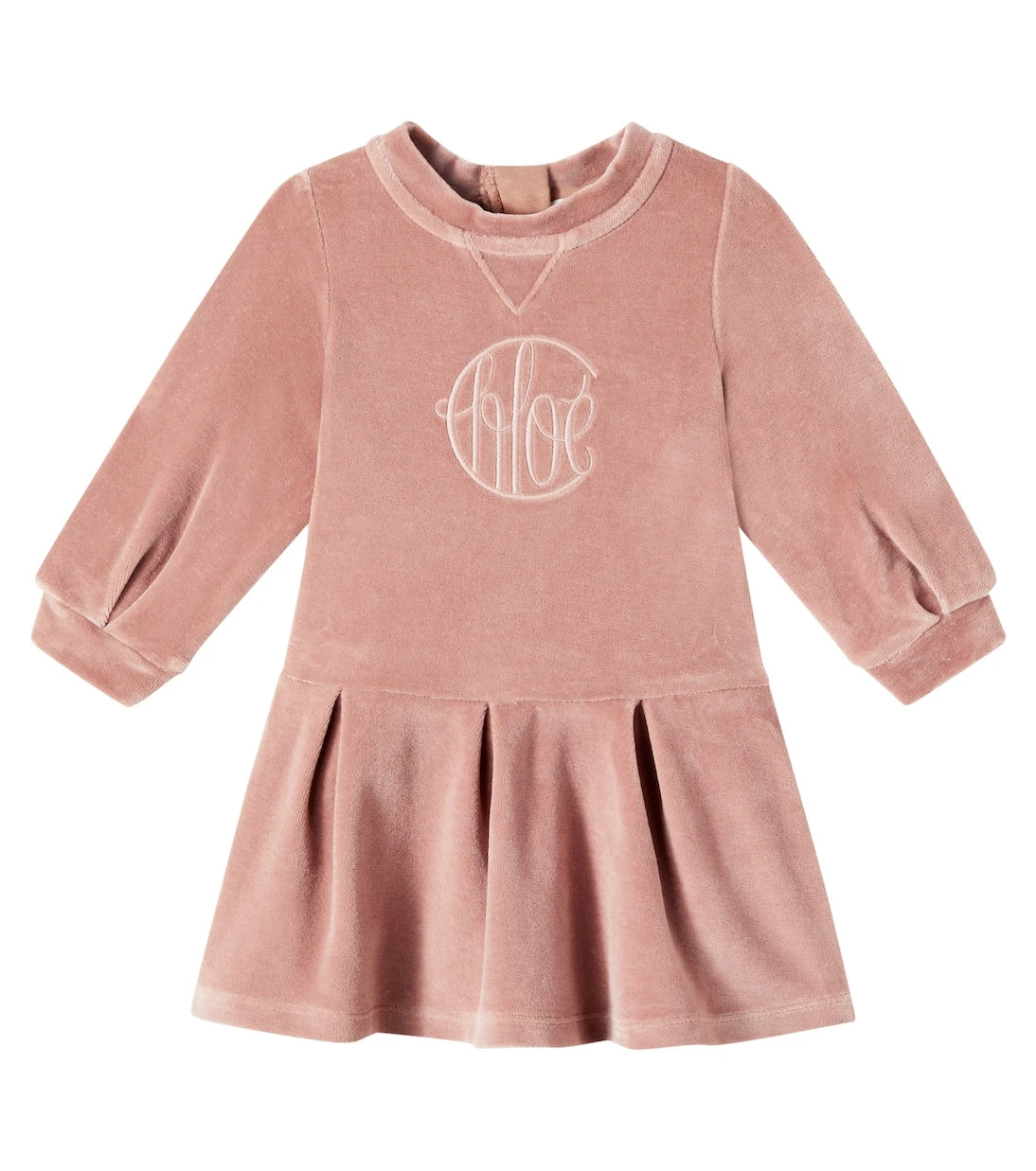 Chloé Kids - فستان مخمل قطني بشعار العلامة