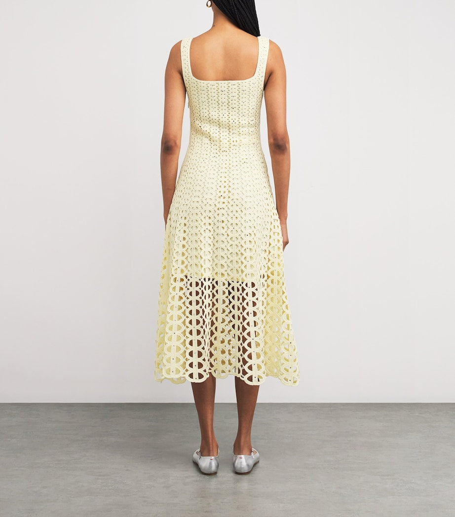 Yellow Crocheted Embellished Midi Dress