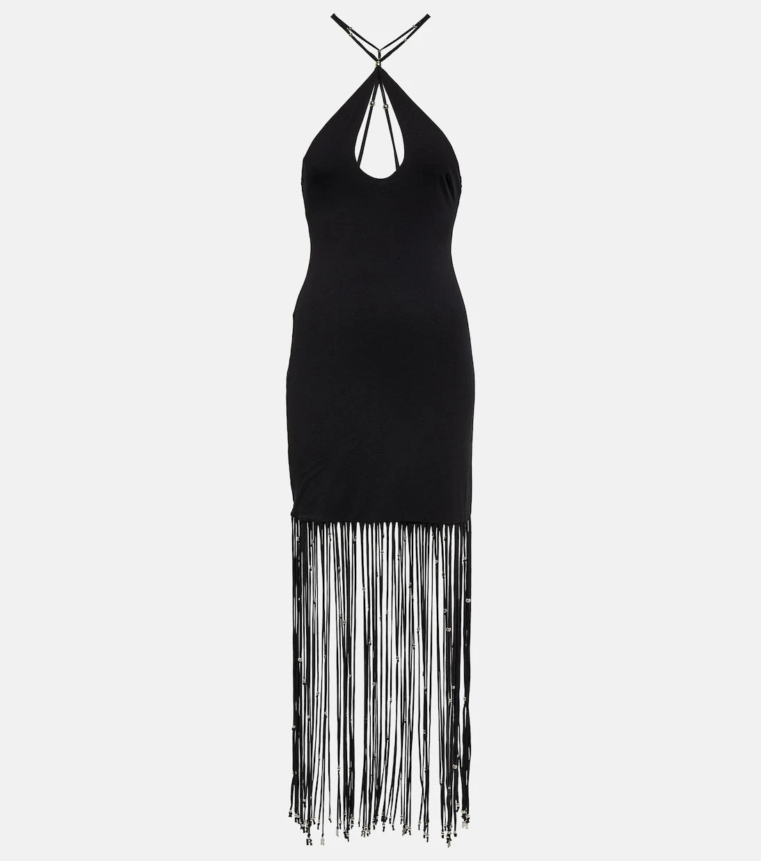 Rotate - Fringe-trimmed jersey maxi dress