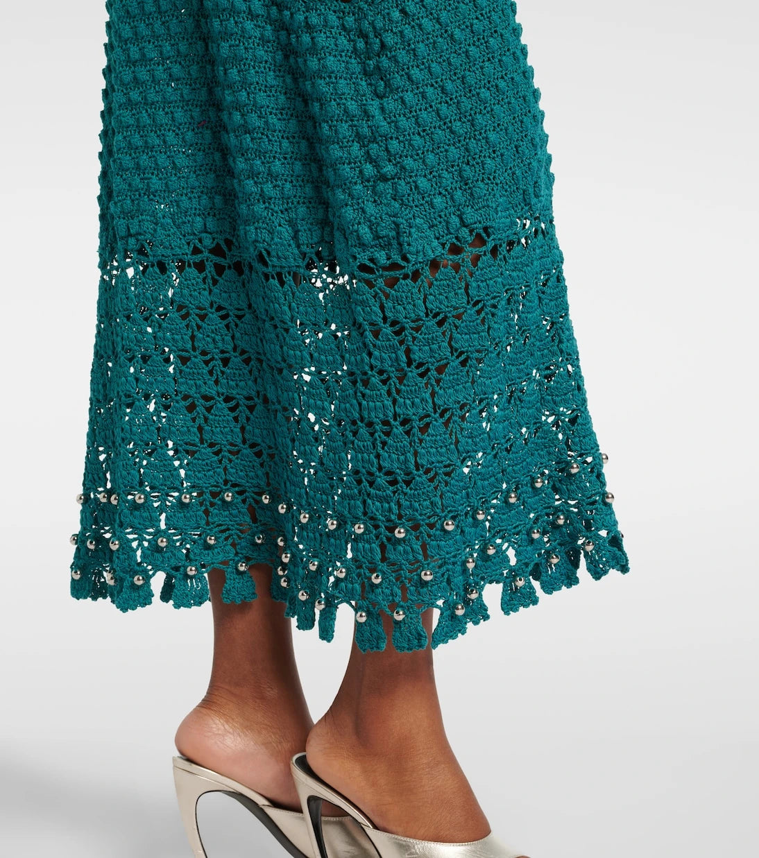 Rabanne - Embellished crochet cotton midi skirt