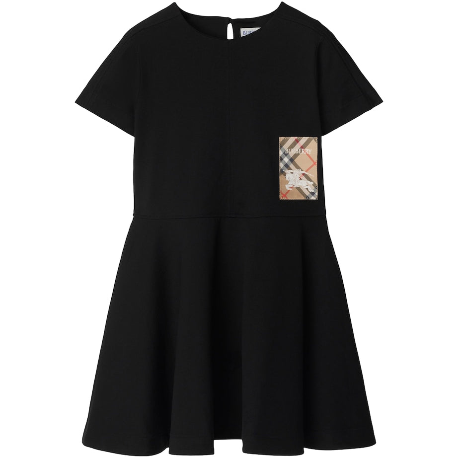 Burberry Kids Black Cotton Check Label Dress (3-12 Years)