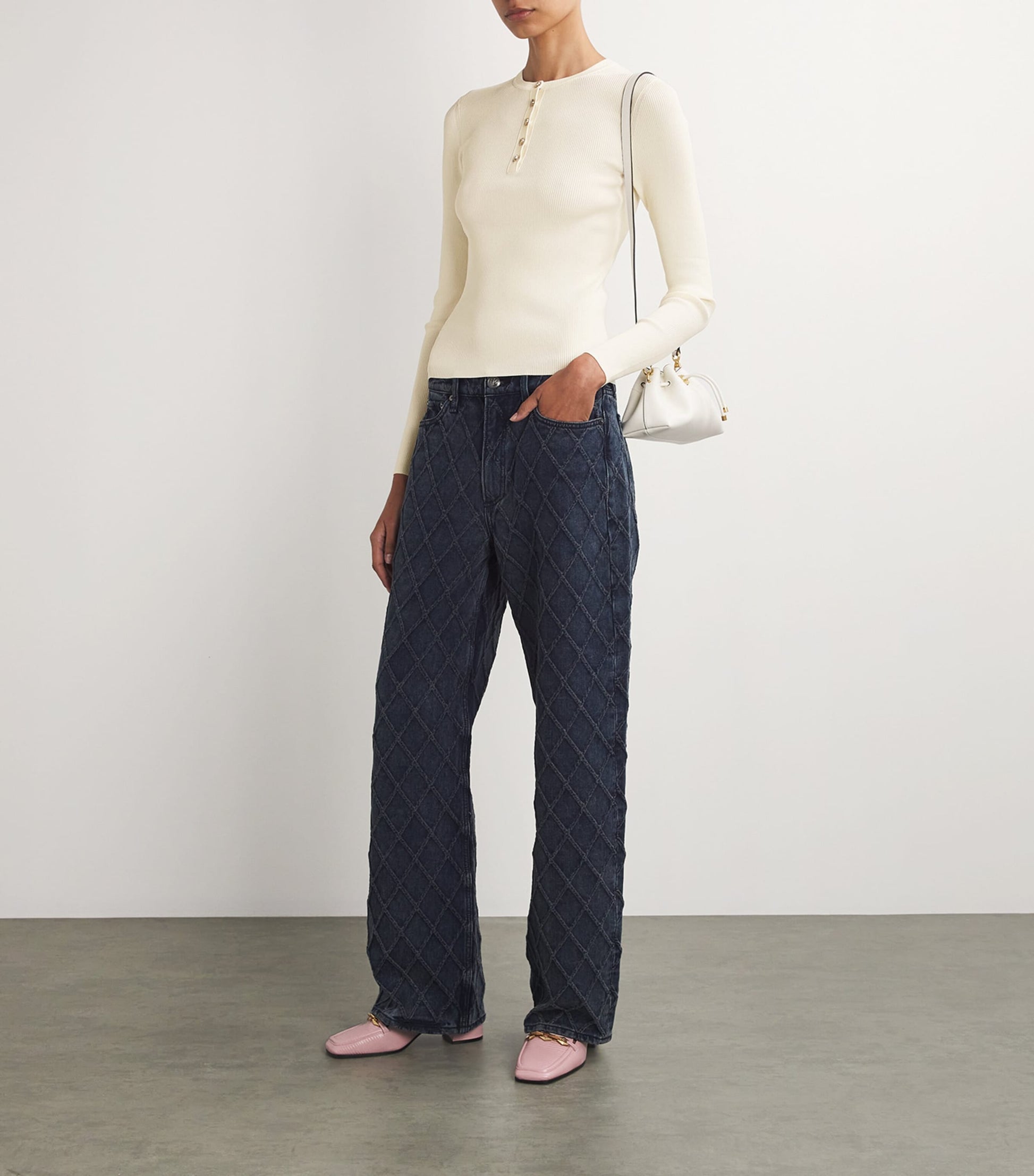 Ivory Long-Sleeve Henley T-Shirt